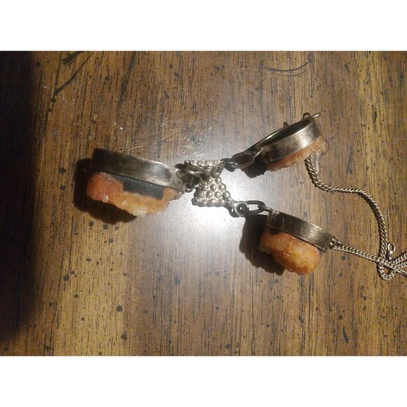 Vintage 925 Sterling Silver &Raw Orange Calcite Pendant Marked 925 - Picture 5 of 6